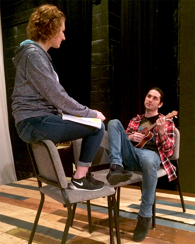 A scene from a rehearsal of UTRGV’s University Production offering of ‘Bonnie & Clyde,’ with Zoe Sesin as Bonnie Parker and Julian Ramirez as Clyde Barrow. (Courtesy Photo)