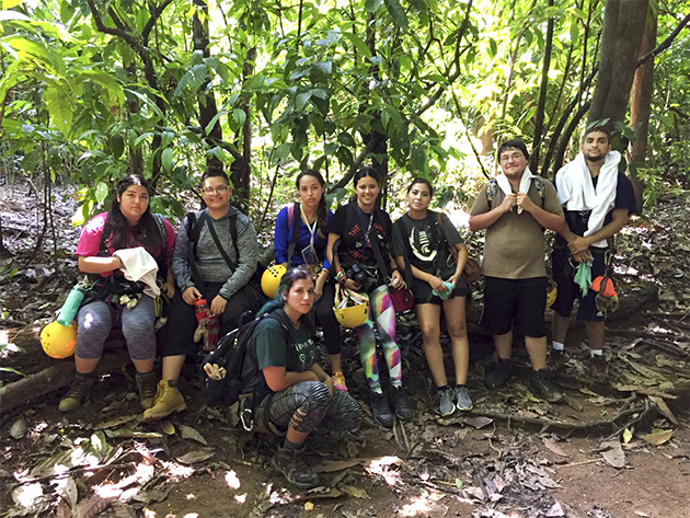 UTRGV students who participated this summer in a two-week study abroad trip to Costa Rica are seen here after a day of tree climbing. They are, from left, Victoria Mendez, Guadalupe Puentes, Jennifer Millan, Kimberly Latigo, Arlette Segoviano, David Mata, George Longoria. Front: Alejandra Torres. (Not pictured: John Rodriguez.) The course was English composition, “Living, Reading, Writing Nature.” The group lived at the Hacienda Barú Wildlife Refuge and Lodge, 830 acres reclaimed from a cattle ranch and now dedicated to local conservation and education. (Courtesy Photo)