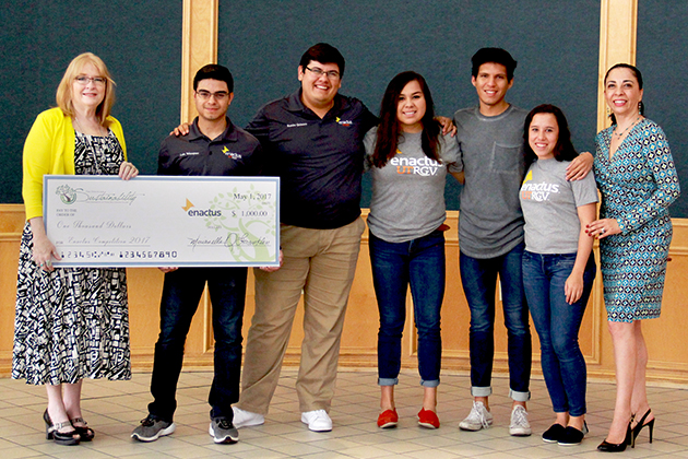 The UTRGV Office for Sustainability has awarded Enactus UTRGV, a student organization, a check for $1,000 for their advancement to the 2017 Enactus U.S. National Exposition in Kansas City, Missouri, May 21-23.