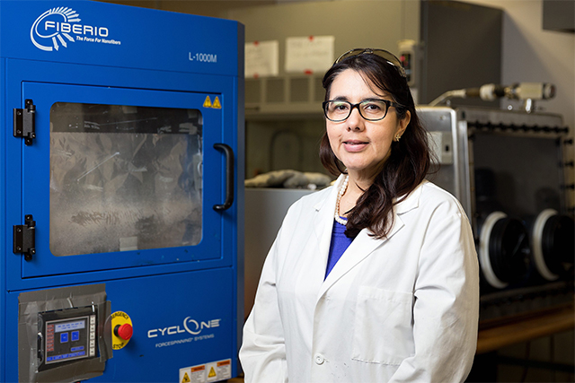 Dr. Karen Lozano, a Julia Beecherl Endowed Professor in mechanical engineering and director of the Nanotechnology Center at UTRGV, will be presented with the Outstanding Latino/a Faculty in Higher Education: Research/Teaching (Research Institutions) Award by the American Association of Hispanics in Higher Education (AAHHE) in March. Lozano will be recognized at the 13th annual national AAHHE conference in Irvine, California, set for March 8-10. The awards celebrate and recognize the work of Hispanics in higher education and other national leaders. (Photo by Paul Chouy.)
