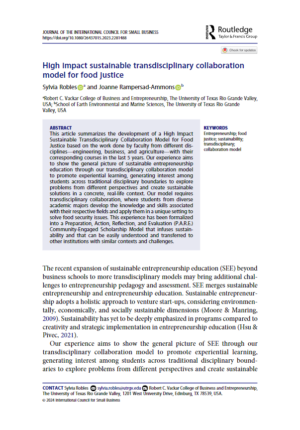 High Impact Sustainable Transdisciplinary Collaboration Model for Food Justice