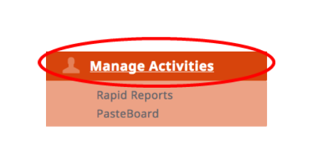Click on manage activities link in the menu on the left side of the screen