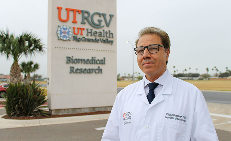 Dr. Khalid Benamar will lead a team of researchers at UTRGV to test the efficacy and safety of novel pharmacological treatment options. (UTRGV Photo by Heriberto Perez-Zuniga)