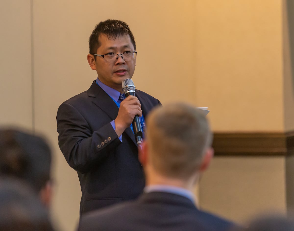 Dr. Hansheng Lei speaks at the Data Intelligence and Security Conference.