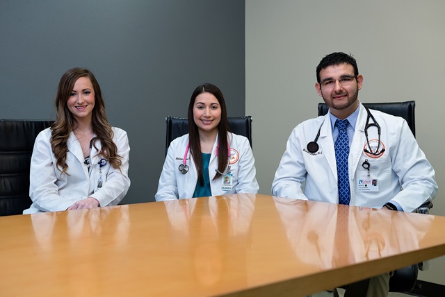 UTRGV Physician Assistant students Megan Castillo, Melissa Caro and Benito Lopez won first place recently in the Texas Academy of Physician Assistants 2016 Medical Challenge Bowl. They now move on to the national competition in May in San Antonio. (UTRGV Photo by Paul Chouy)
