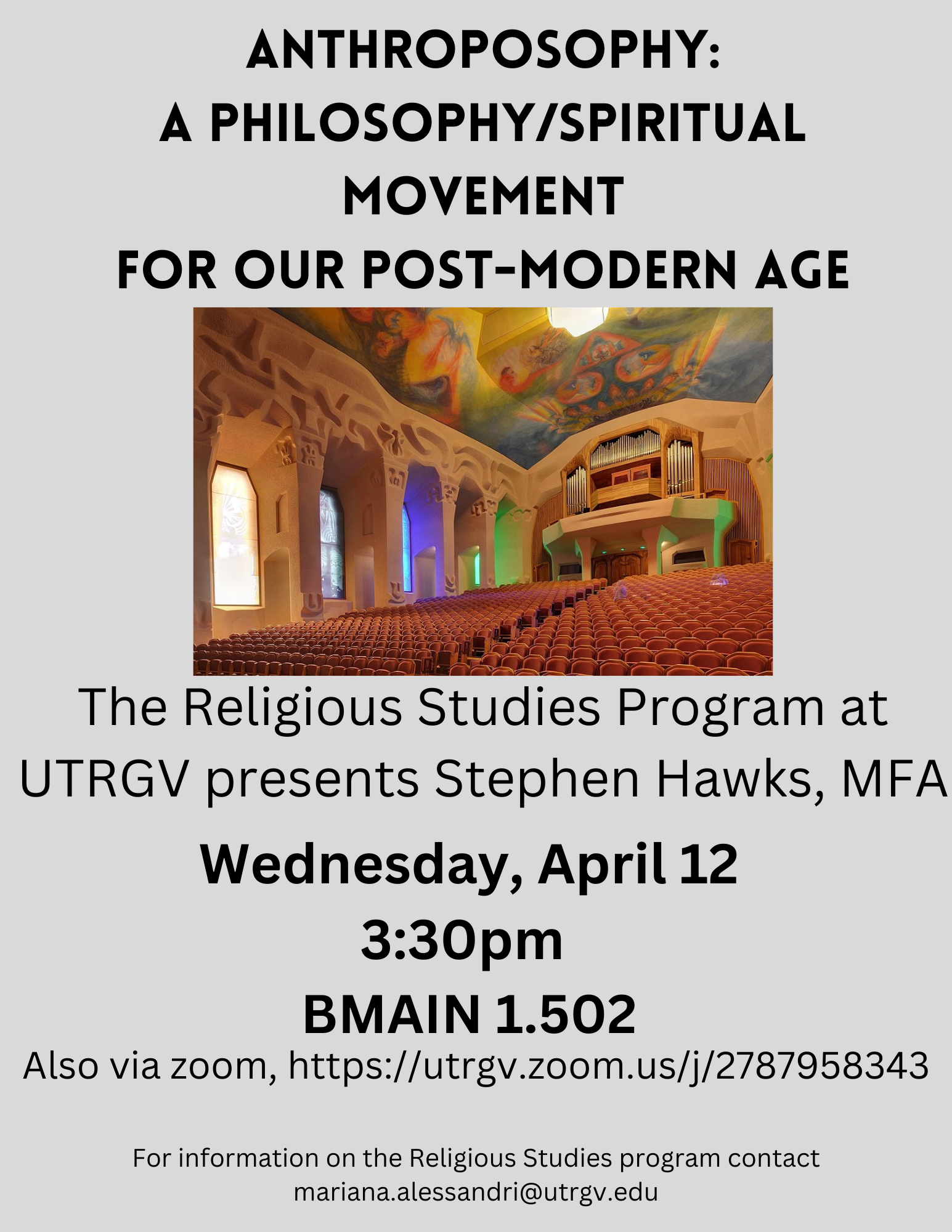 The UTRGV Religious Studies program presents a free hybrid talk by Stephen Hawks, MFA! 