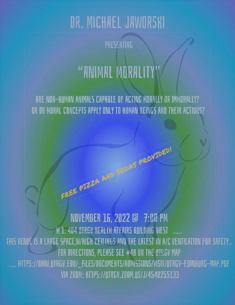 Dr. Michael Jaworski will give a free hybrid talk titled "Animal Morality"