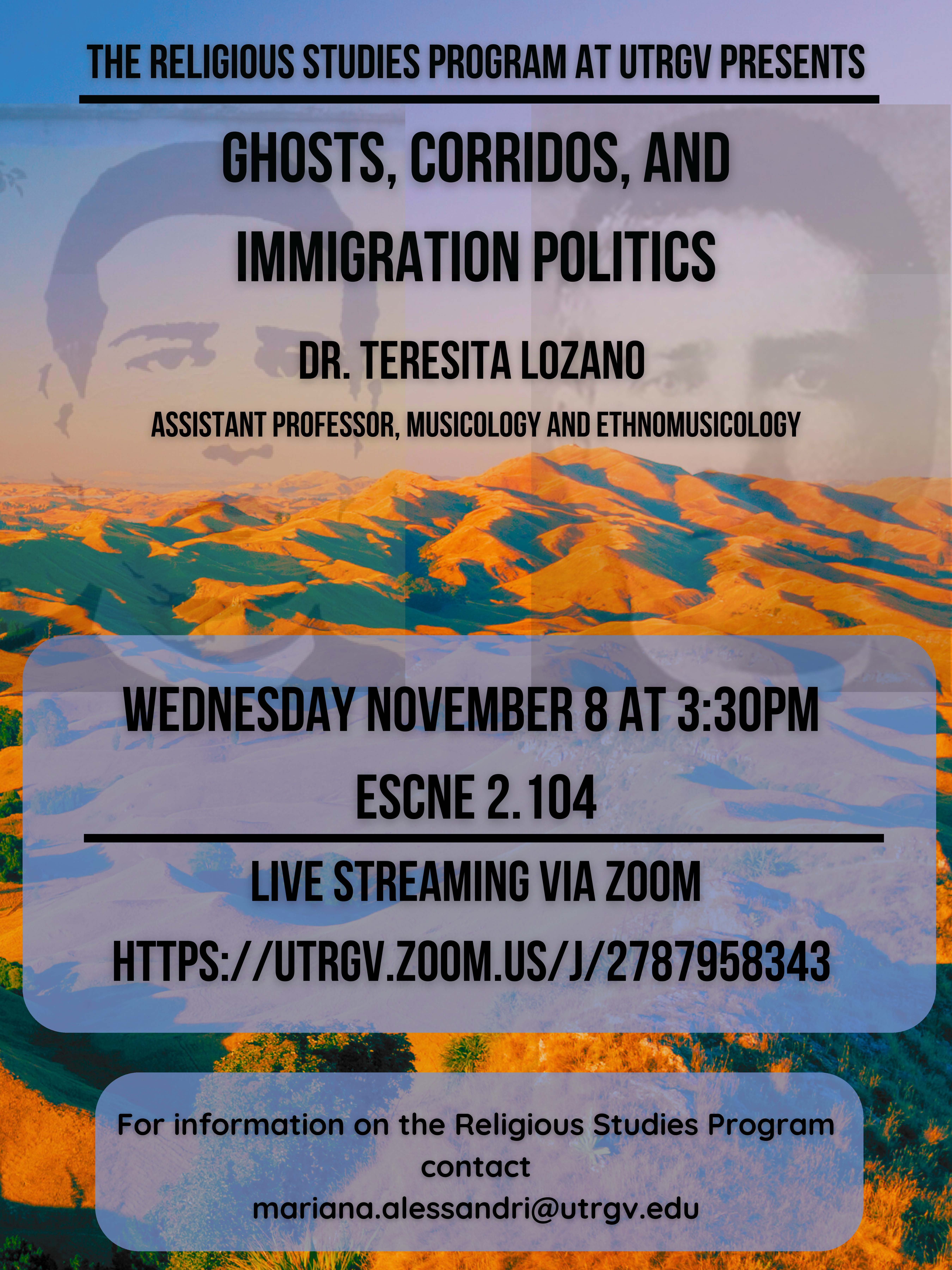 The Religious Studies program presents a hybrid talk by Dr. Teresita Lozano on Wed., Nov. 8th, at 3:30 pm! 