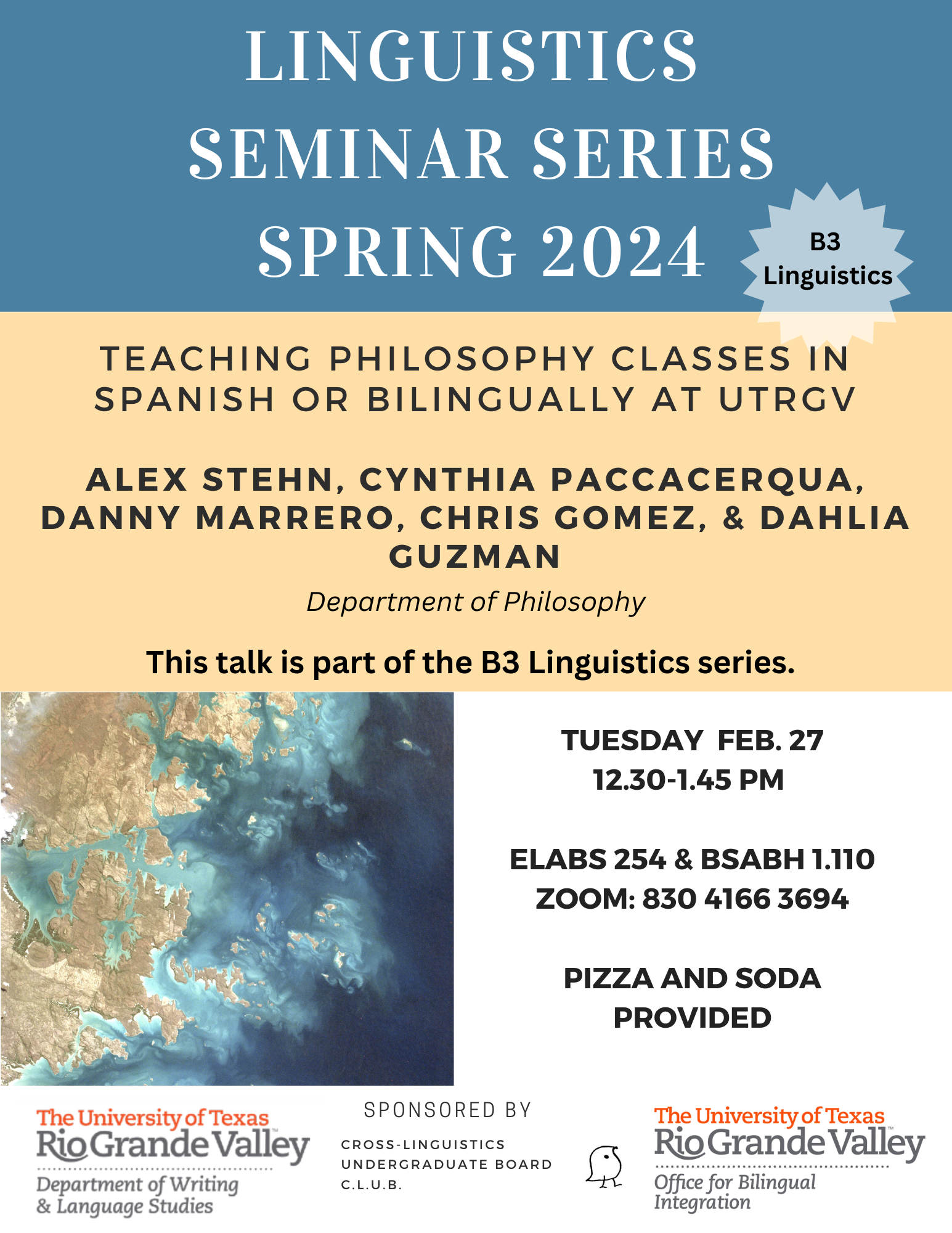 The B3 Linguistics Seminar Series presents “Teaching Philosophy Classes in Spanish or Bilingually at UTRGV!"