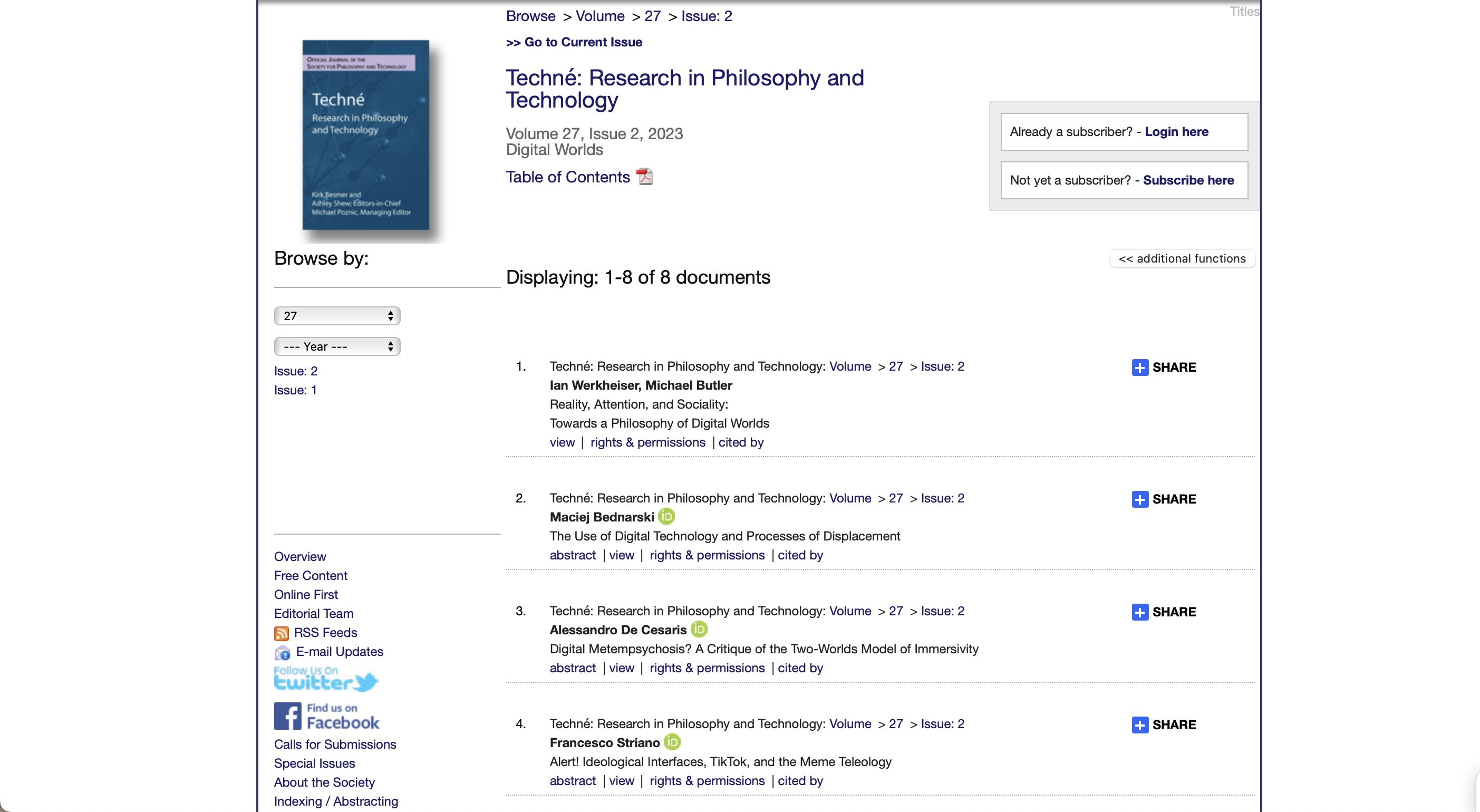 The "Digital Worlds" Special Issue of Techné: Research in Philosophy and Technology is out now! 