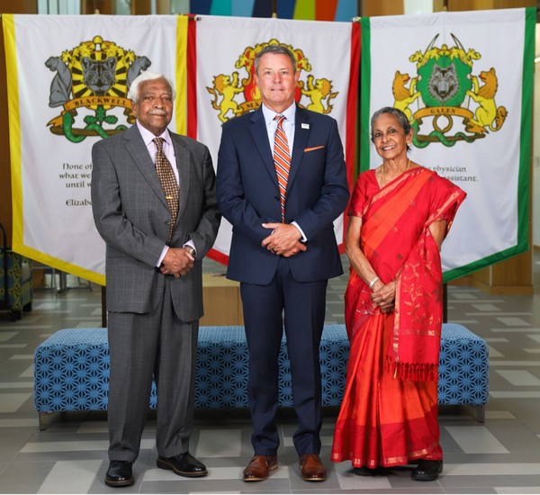 Pictured are Dr. Subram Krishnan, Dr. Michael Hocker, dean of the UTRGV School of Medicine and senior vice president for UT Health RGV, and Dr. Elizabeth Krishnan. The Krishnans have been generous donors to UTRGV since 2016. Their most recent investment in the School of Medicine is an award for outstanding fourth-year medical students that funds the total cost of a medical student’s final year of schooling.