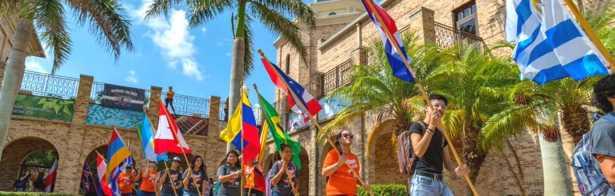Students represent flags of many countries