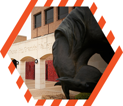 bronco statue in front of the Executive Tower