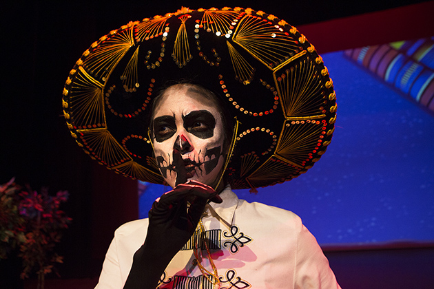 Cesia Hernandez, a junior education major from Brownsville, played the Día de los Muertos-inspired Sandman in UTRGV Bravo Opera Company’s morning performance of “Hansel and Gretel” on Friday, Oct. 14, at the TSC Arts Center in Brownsville. The hall was filled with hundreds of children from elementary schools in Brownsville, San Benito and Harlingen for this special community outreach event that occurs every October. (UTRGV Photo by Veronica Gaona)
