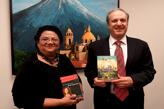The NEA Big Read in the Rio Grande Valley will focus on the novel ‘In the Time of the Butterflies’ by Julia Alvarez. Holding copies of the book are Leticia Leija, the director of the Dustin Michael Sekula Memorial Library and Dr. Steven Schneider, professor of Creative Writing in the College of Fine Arts at UTRGV. This is the fourth successfully funded NEA Big Read grant written by Schneider.