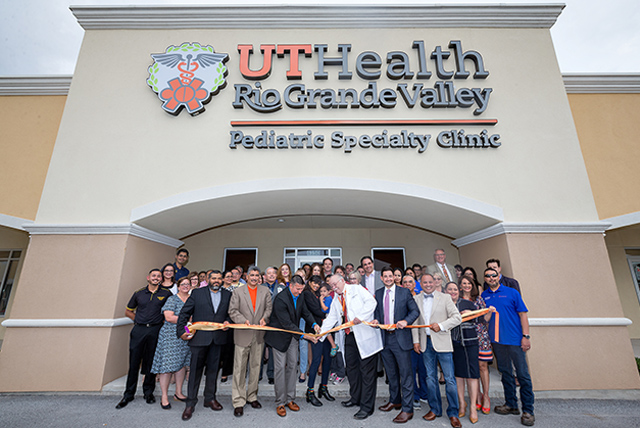 The UTRGV School of Medicine on April 25 hosted a grand opening of its UT Health RGV Pediatric Specialty office, located at 4150 Crosspoint Blvd. in Edinburg. The specialty office aims to close gaps in access to general and specialty care for children, with services that include general pediatrics, pulmonary, developmental, and metabolic and genetic disorders. The grand opening included tours of the facility and a ribbon cutting ceremony attended by Texas Rep. Terry Canales (Dist. 40), Edinburg Mayor Richard Molina and Mayor Pro Tem David Torres, Councilmember Gilbert Enriquez, and other community and university leaders. (UTRGV Photo by Paul Chouy)