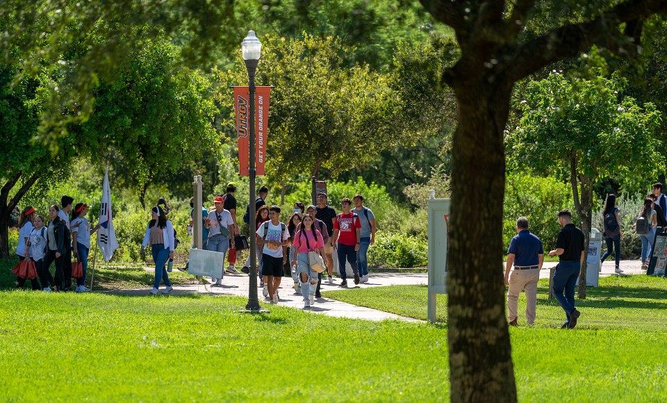 Students walking on campus