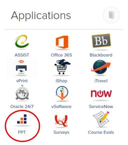Under myUTRGV Applications menu, click on the FPT Application