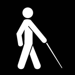 Drawing of person using a sight cane on black background