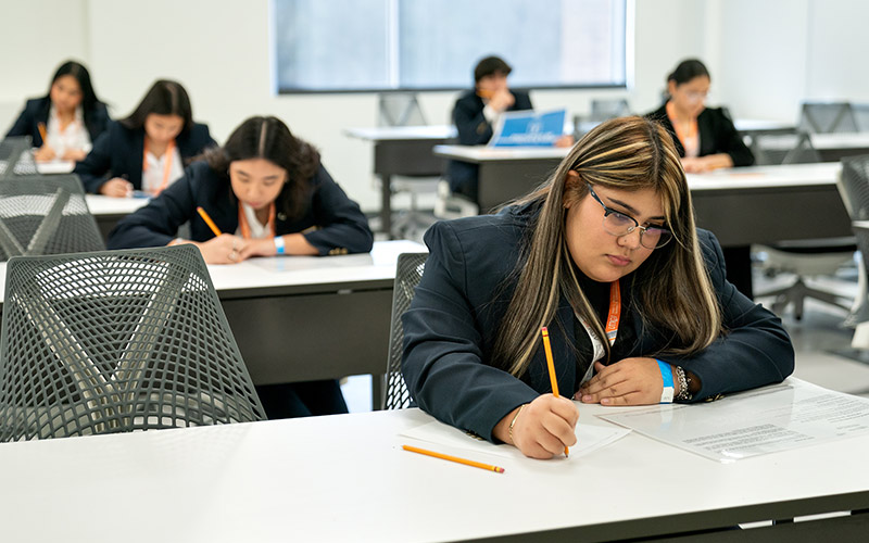 linguistics professor with students
