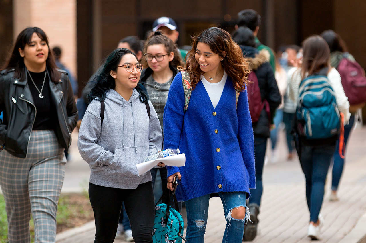 Students walking on campus.