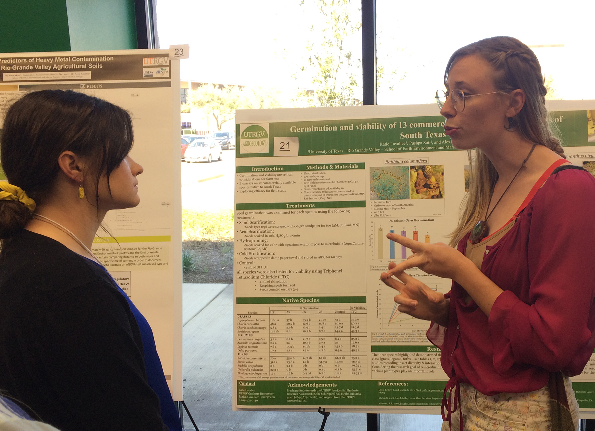 students display research posters.