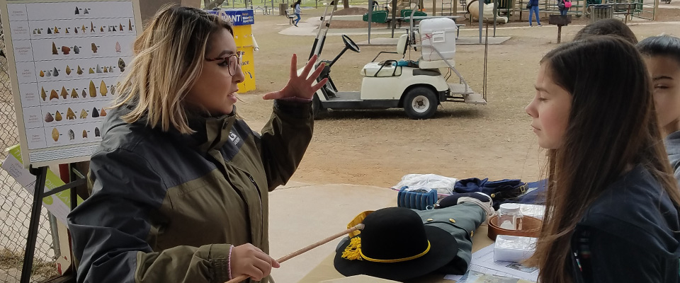 Melinda Cantu interacting with middle school students at Edinburg Wetlands Coastal Expo Feb 2020