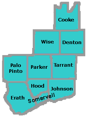 Texas Education Agency Educational Service Center Region 11 Map including Cooke, Wise, Palo Pinto, Parker, Tarrant, Erath, Hood, Somervell, Johnson and most of Denton counties