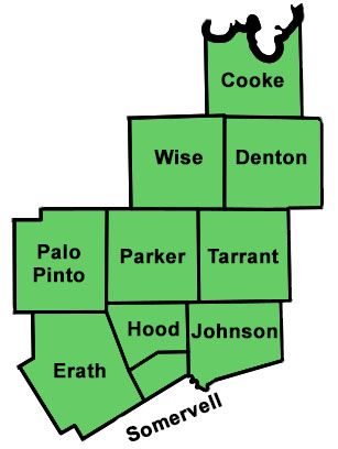 Texas Education Agency Educational Service Center Region 11 Map including Cooke, Wise, Palo Pinto, Parker, Tarrant, Erath, Hood, Somervell, Johnson and most of Denton counties