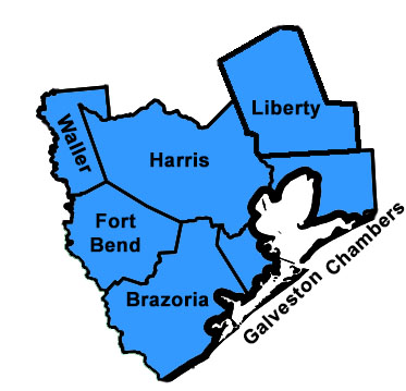 Texas Education Agency Educational Service Center Region 4 Map including Waller, Harris, Liberty, Chambers, Fort Bend, Barzoria, and Galveston counties