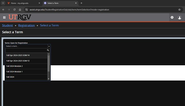 Image showing where to select the semester first before selecting clases