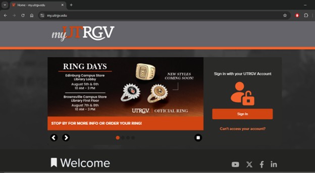 log in to my.utrgv.edu portal image