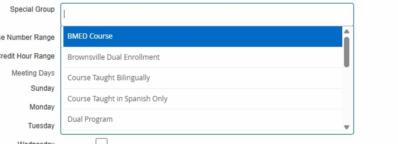 Image showing the dropdown section where you can find the clases you want to pick