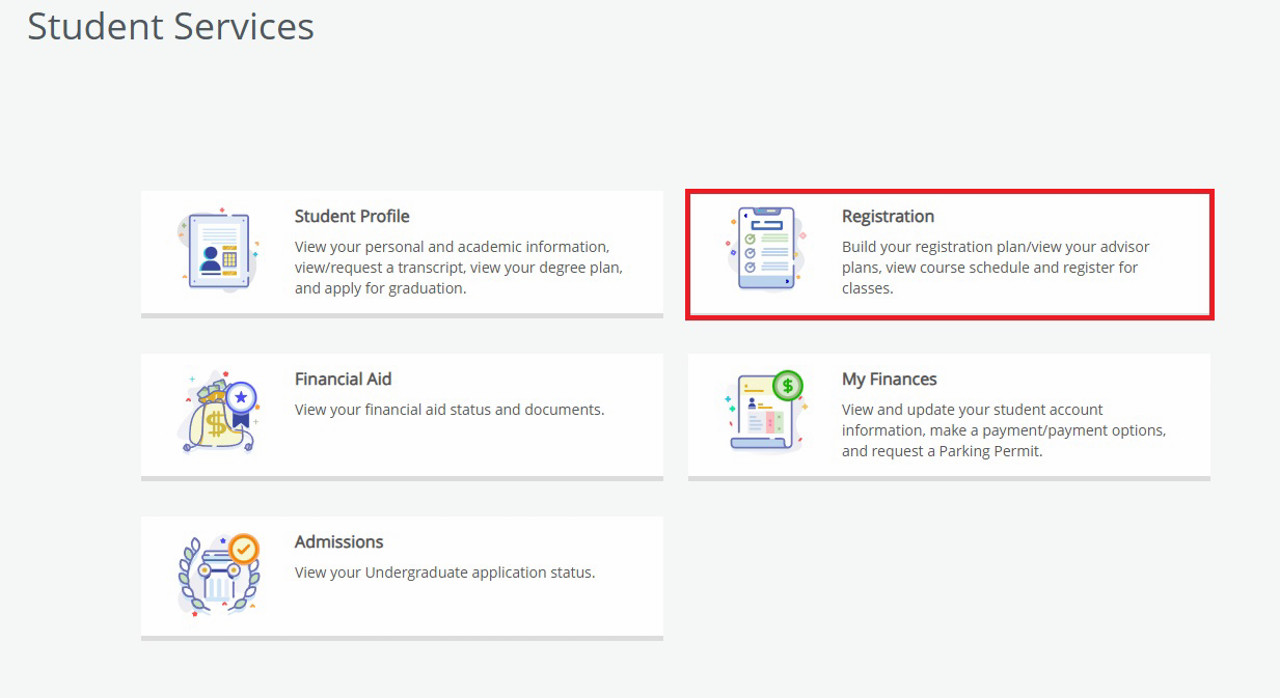 Showing where you can select the registration section