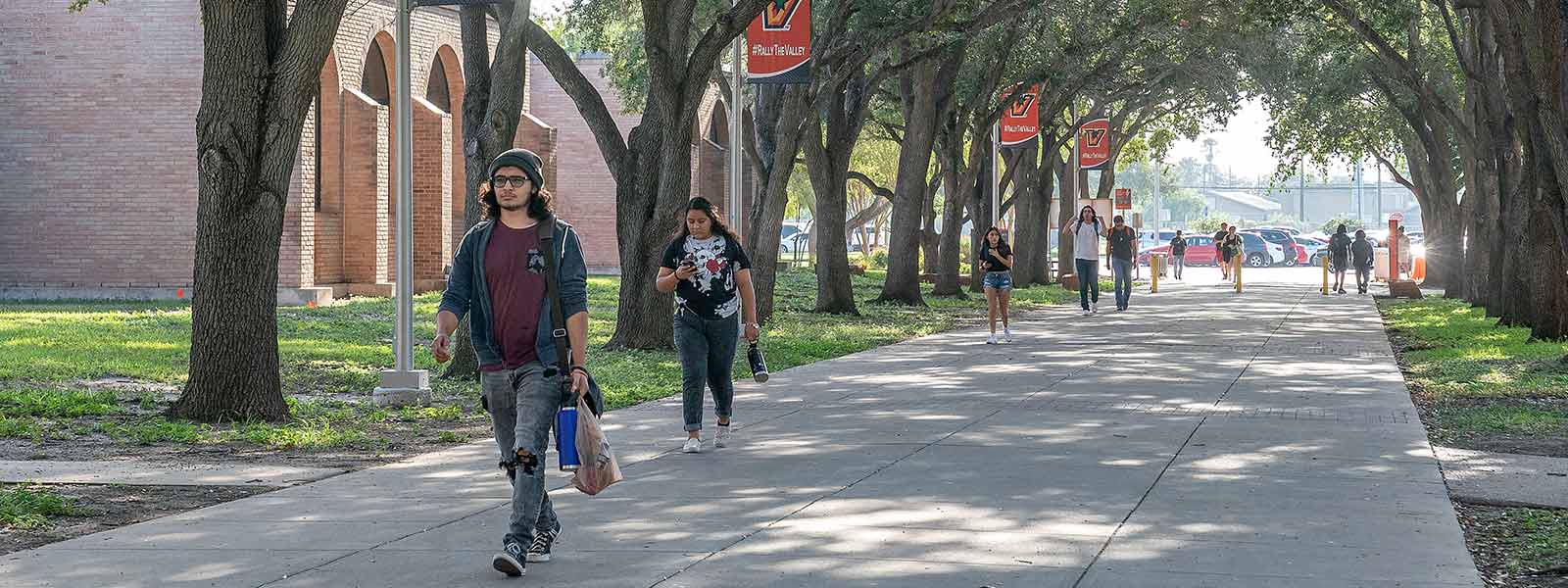 Students waking through UTRGV campus