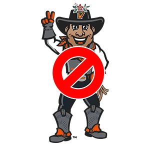 Mascot with decoration on hat.