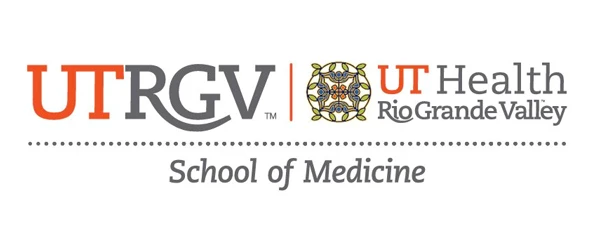 UTRGV logo with UT Health logo on right side, followed by a horizontal line below them and School of Medicine text below the line.