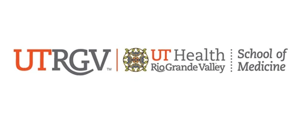 UTRGV logo on left, followed by UT Health logo, vertical dotted line and School of Medicine on the right.