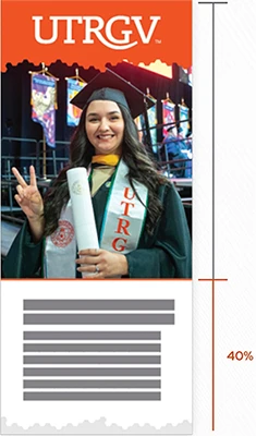 UTRGV Poster with UTRGV logo at the top, a student holding a diploma during co