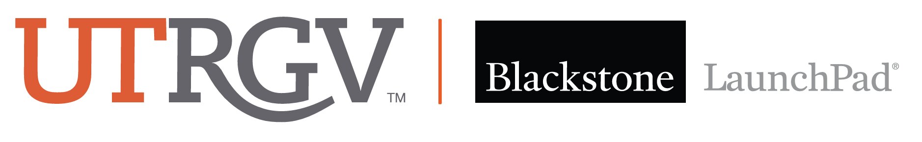UTRGV (TM) logo with Blackstone LaunchPad (R) logos.