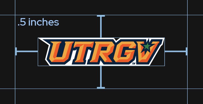 Logo proportions for spirit logo, showing distance of .5 inches.