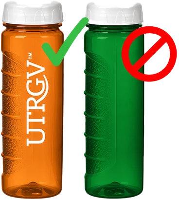 Orange water bottle selected over a green one.