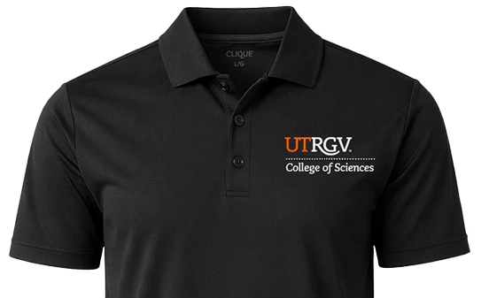 Polo shirt with logo on the right side.