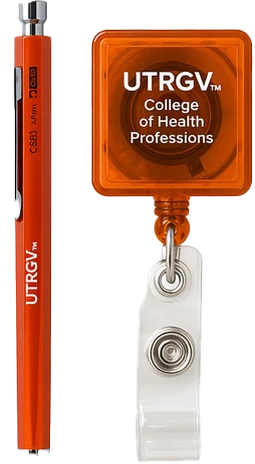 Pen and keychain with logo.