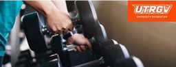 Banner with close-up of hands grabbing some dumbbells.