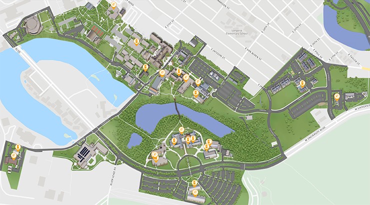 Aerial view of Brownsville campus map showing vending machine locations (click to navigate to interactive map)