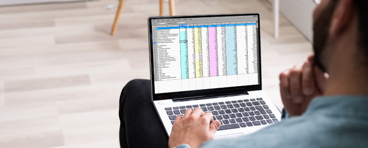 Man using Microsoft Excel on a silver laptop