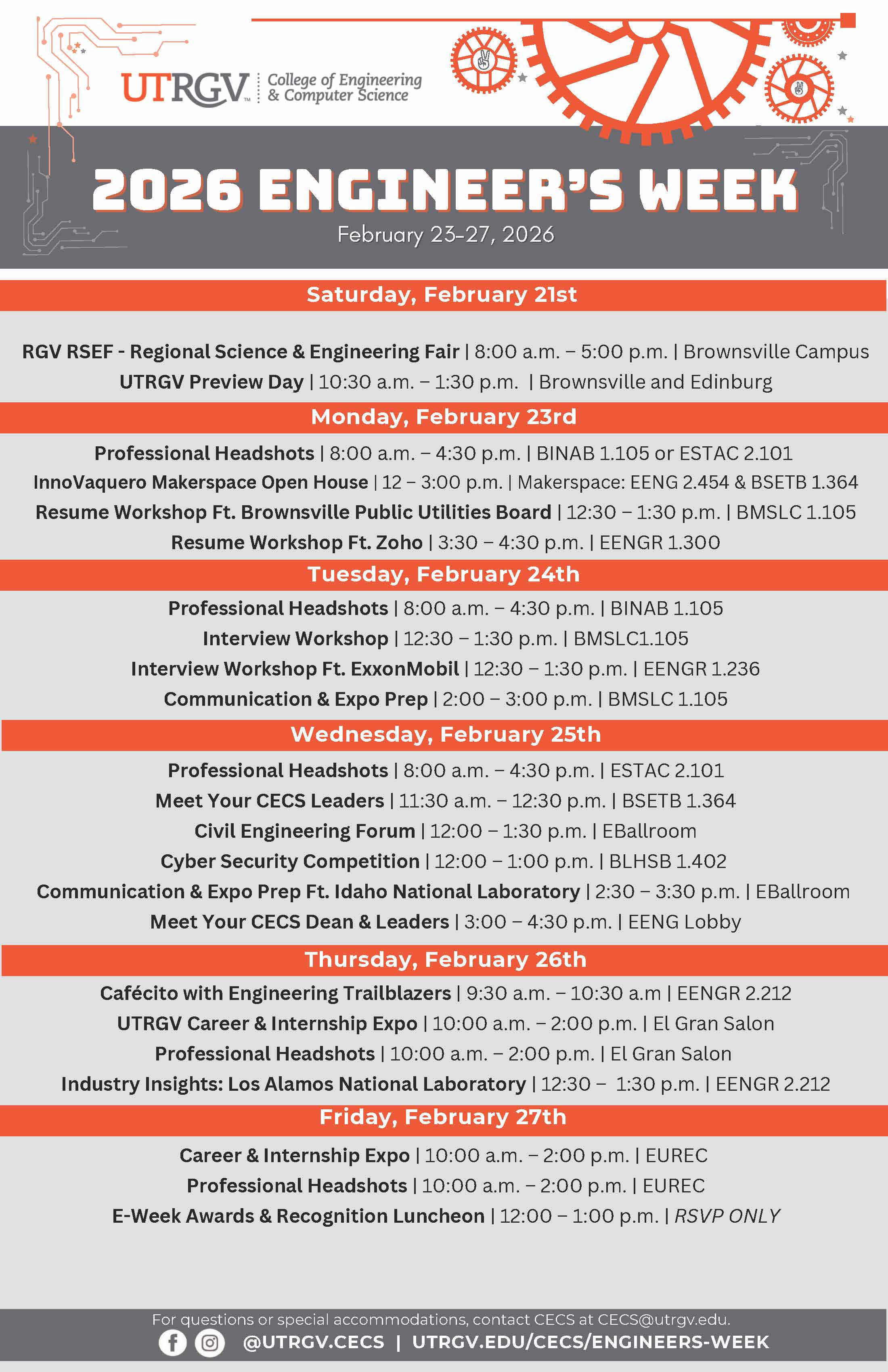 eweek calendar of activities 