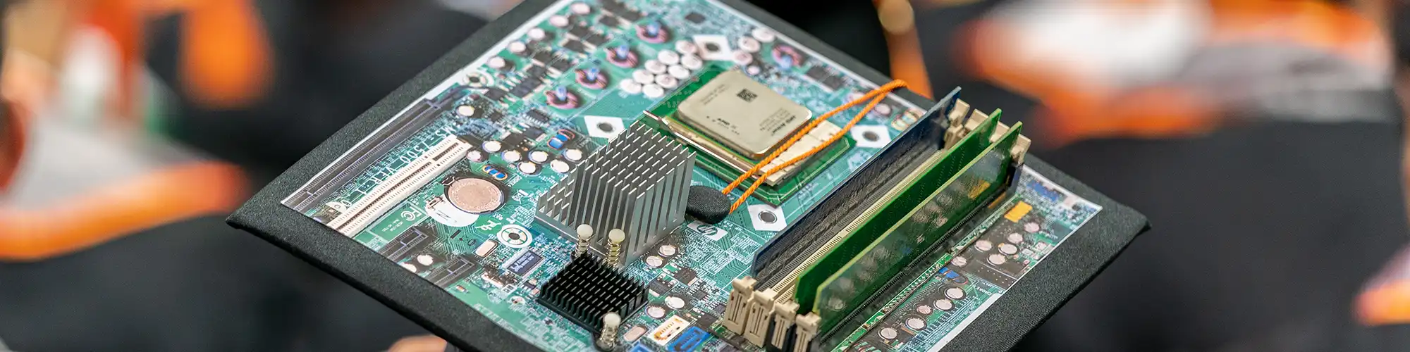 Graduation cap decorated with a circuit board