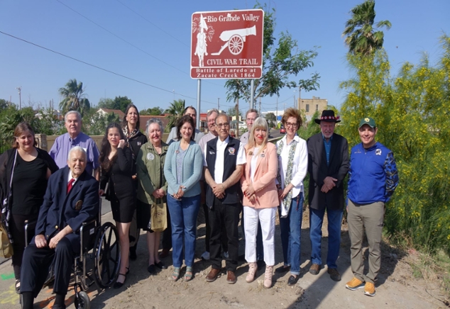 Rio Grande Valley Civil War Trail Historical Sign Installation, portraying battle of Laredo at Zacate Creek